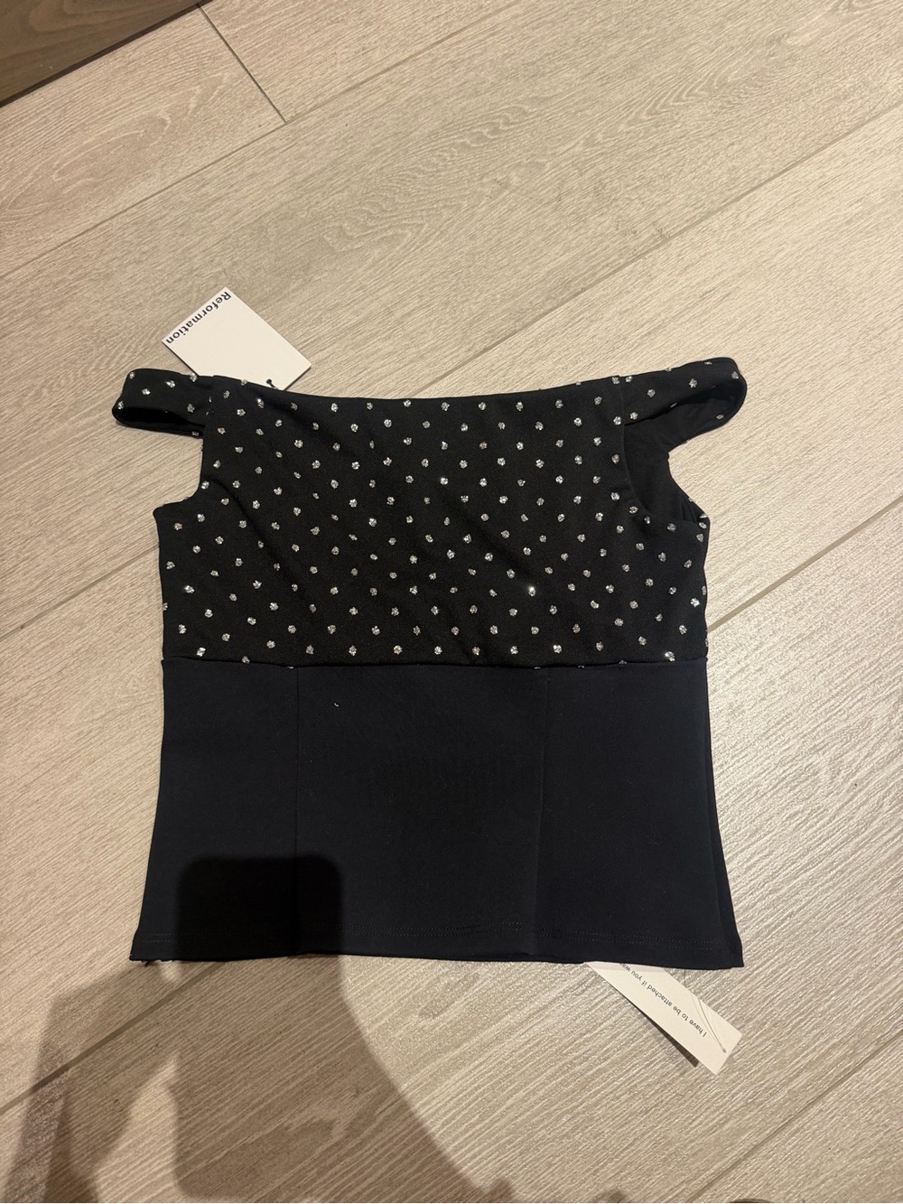 NWT Reformation Black Beaded Off-Shoulder Top - Picture 3 of 5